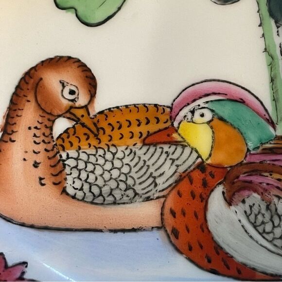 Mid century Porcelain Floral and Duck Brass Bowl set for hanging or display - Picture 3 of 17